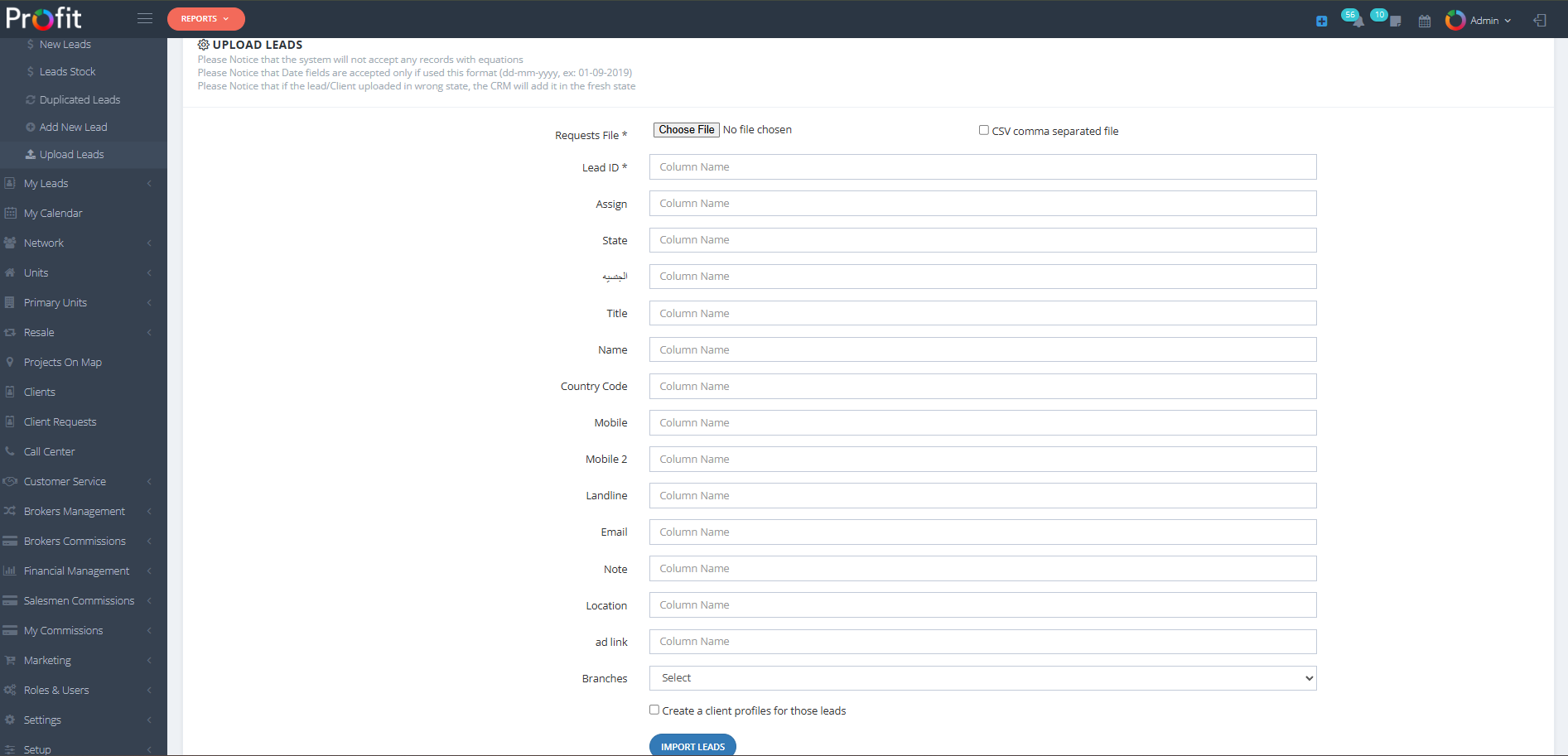 Upload Leads Interface